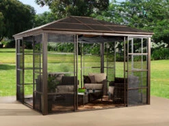 SOJAG Canada Pavillon »Castel«, Aus Aluminium, Inkl. Sonnensegel U. Insektenschutz, Bronze