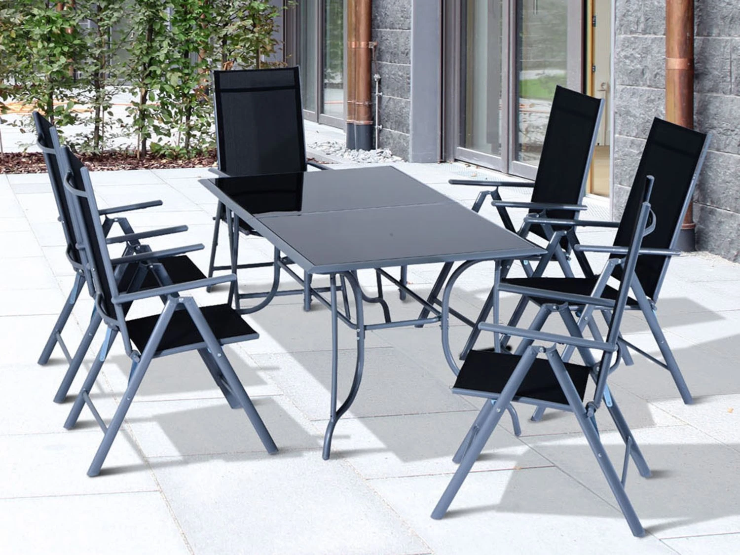 Outsunny Gartensitzgruppe, 7-teilig - Tisch & 6 Stühle, Schwarz/grau 6 Outsunny Gartensitzgruppe, 7-teilig - Tisch & 6 Stühle, Schwarz/grau – Bild 6