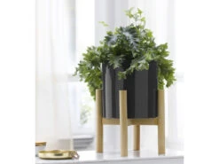 LIVARNO Home Übertopf Mit Gestell, Aus Keramik Und Kiefernholz -Garten- Und Terrassengeschäft gcp40fd9ab934c64e168147cb8195c4475e