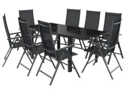 LIVARNO Home Alu-Set »Houston« 9-teilig - Ausziehtisch & 8 Hochlehner/Klappsessel, Schwarz/anthrazit