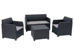 LIVARNO Home Loungeset, 4-teilig, In Rattan-Optik, Grau/anthrazit