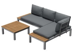 LIVARNO Home Loungeecke, 3-teilig, Aus Alu Und Holz, Braun/grau