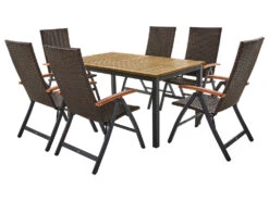 LIVARNO Home Geflecht-Set »Valencia« 7-teilig - Standardtisch & 6 Klappsessel, Braun