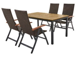 LIVARNO Home Geflecht-Set »Valencia« 5-teilig - Standardtisch & 4 Klappsessel, Braun