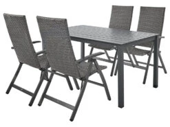 LIVARNO Home Geflecht-Set »Valencia«, 5-teilig - Standardtisch Und 4 Klappsessel, Grau