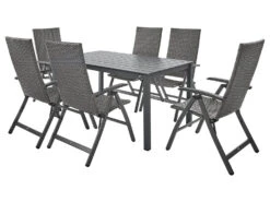 LIVARNO Home Geflecht-Set »Valencia«, 7-teilig - Standardtisch Und 6 Klappsessel, Grau