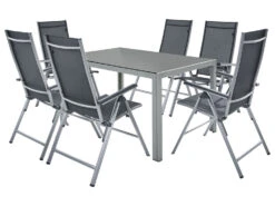 LIVARNO Home Alu-Set »Houston« 7-teilig - Standardtisch & 6 Hochlehner, Grau