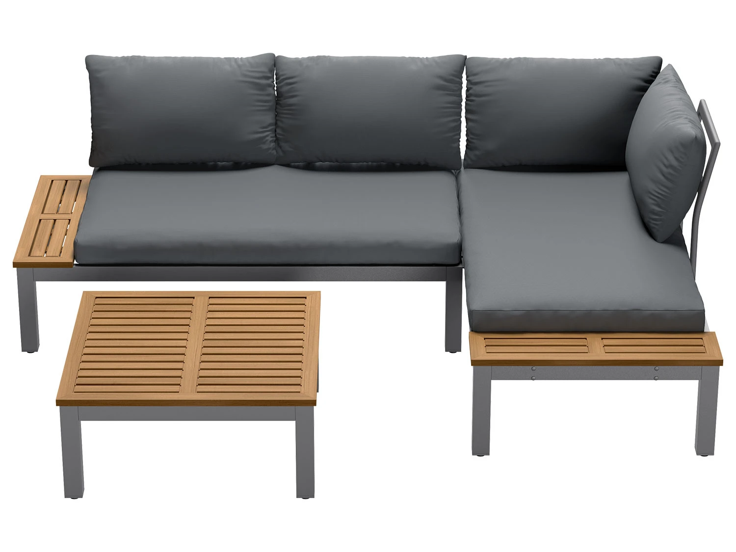 LIVARNO Home Loungeecke, 3-teilig, Aus Alu Und Holz, Braun/grau 3 LIVARNO Home Loungeecke, 3-teilig, Aus Alu Und Holz, Braun/grau – Bild 3